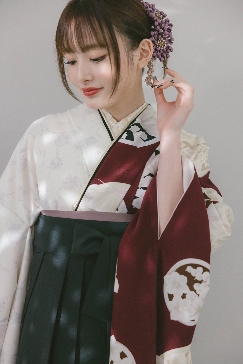 丸紋×小花 ワイン x 黒