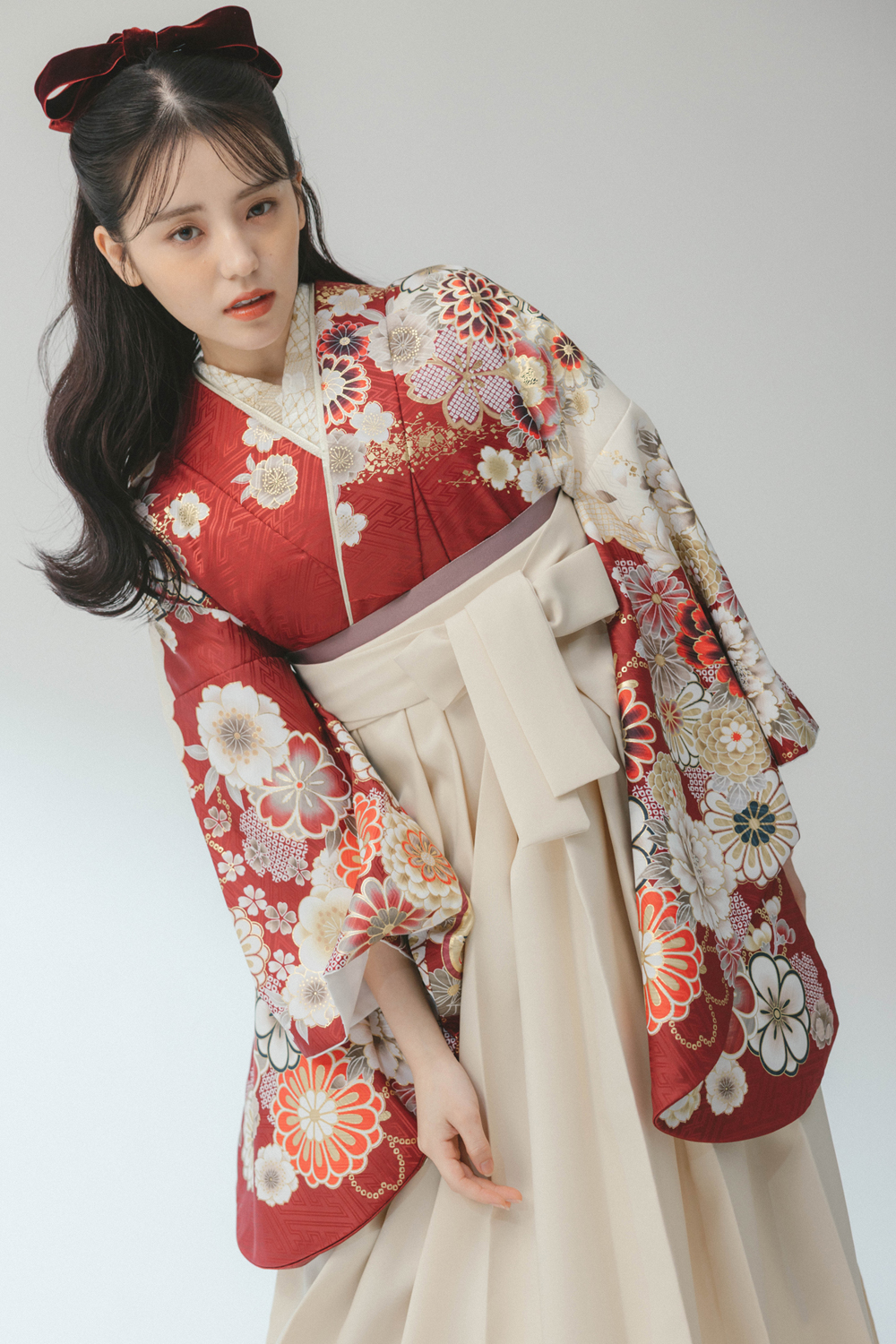 百花 京友禅 赤 x パールホワイト
