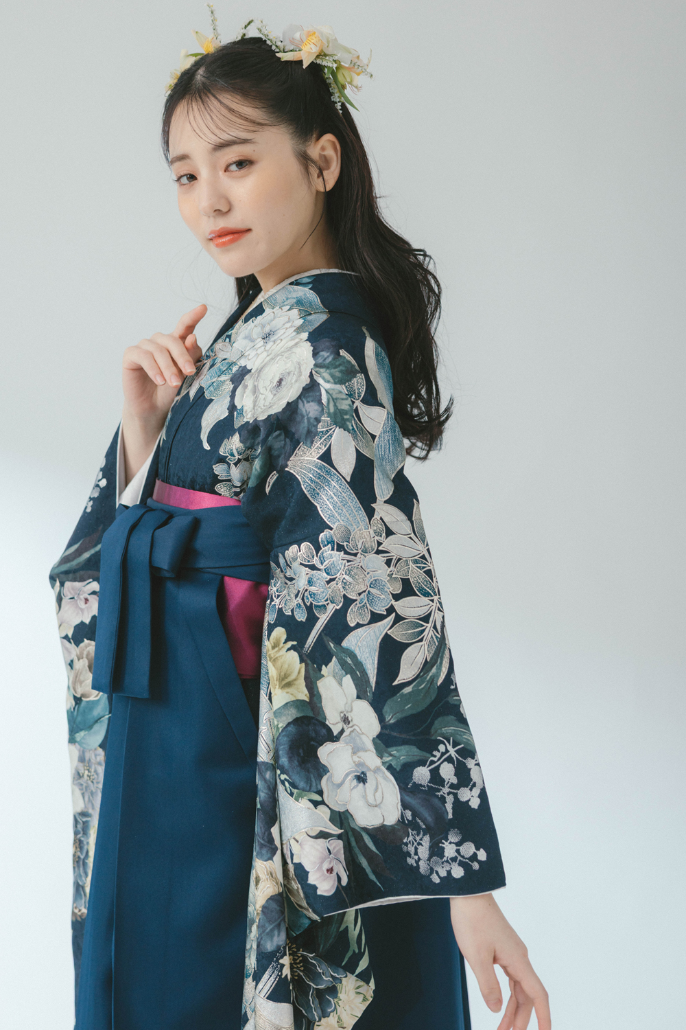 洋花銀彩　ネイビー x 紺