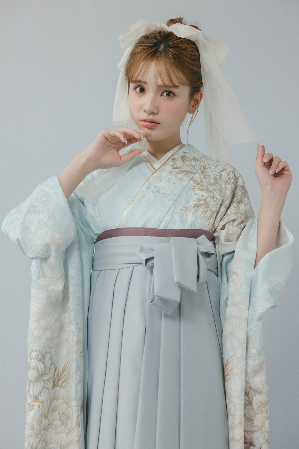 優美牡丹　水色 x グレー