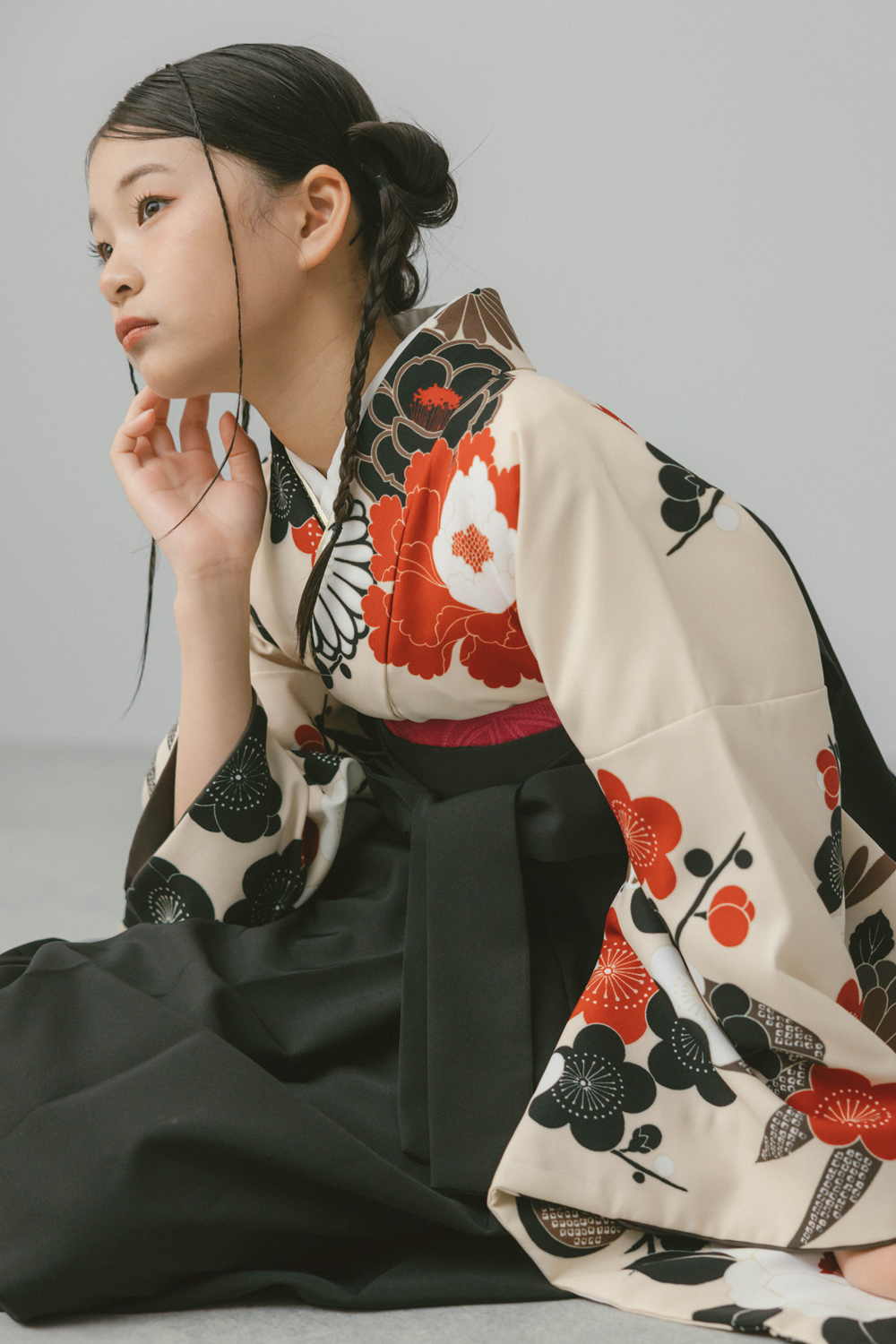 菊に松竹梅　茶 x 黒