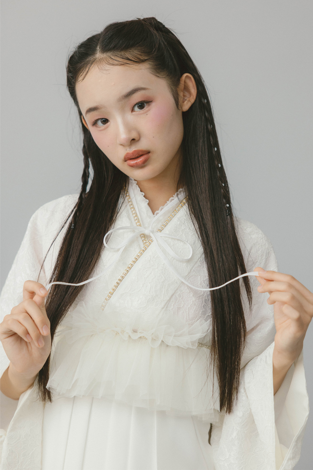 レース　白地白 x ホワイト