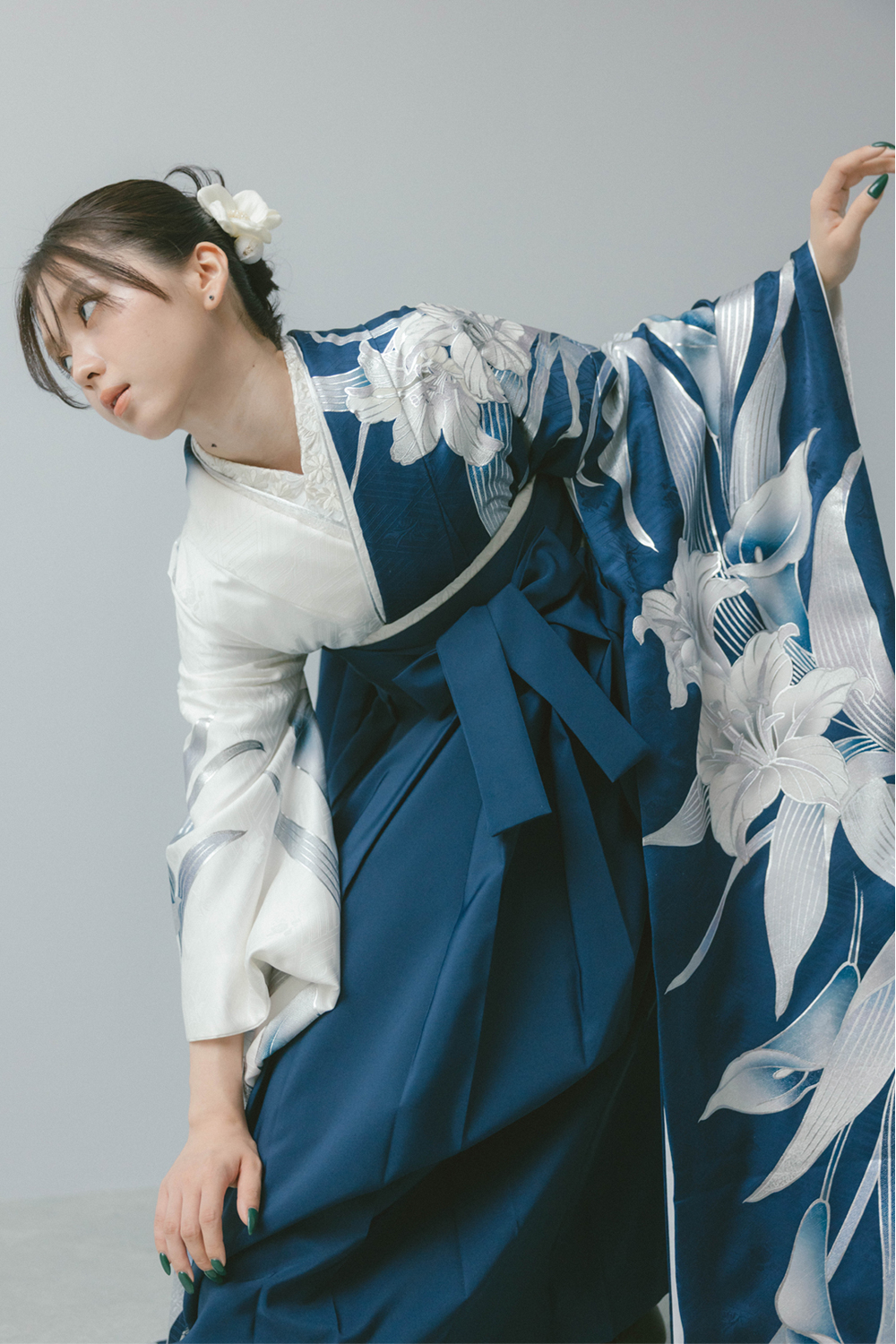 百合百華　ネイビー×ホワイト x 紺